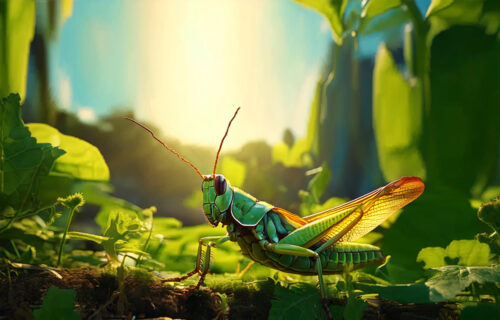Book cover of a grasshopper sitting in a field