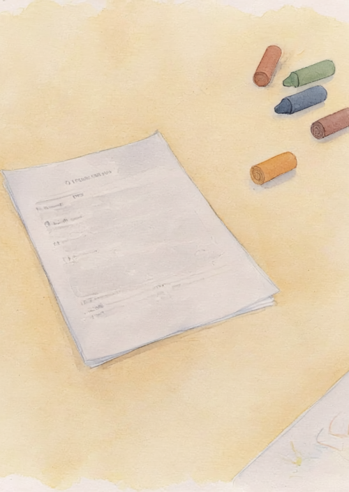 crayons on the Agenda_Ink wash monochrome, warm ivory ground. A public meeting table 579091