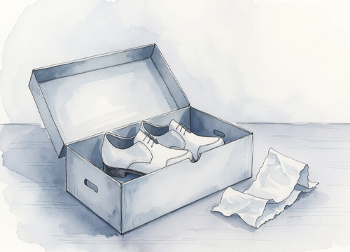 Nice shoes in a shoe box behind a blue background